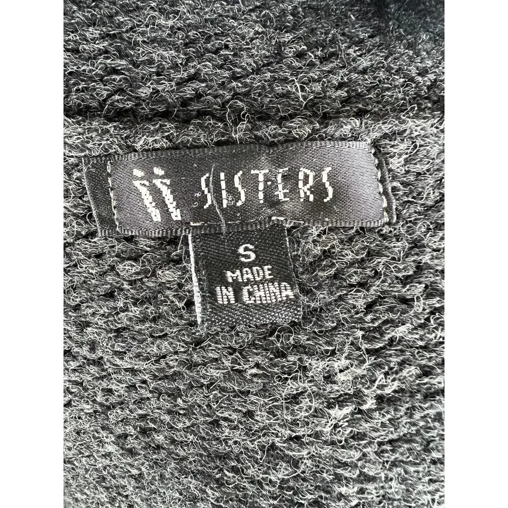 Sisters Dark Gray Wool Blend Fur Trim Short Sleeve Cardigan Sweater S Small